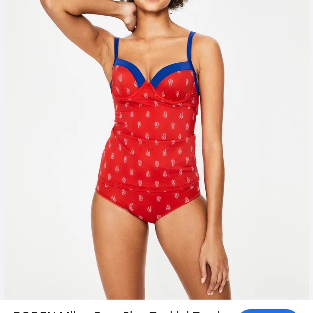 Boden Red swimsuit with Blue Trim